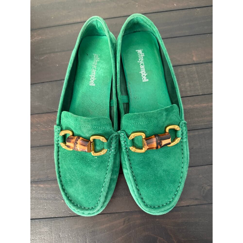 Jeffery Campbell Soft Green Suede Gold Tone and Bamboo Horse Bit Detail Size 8